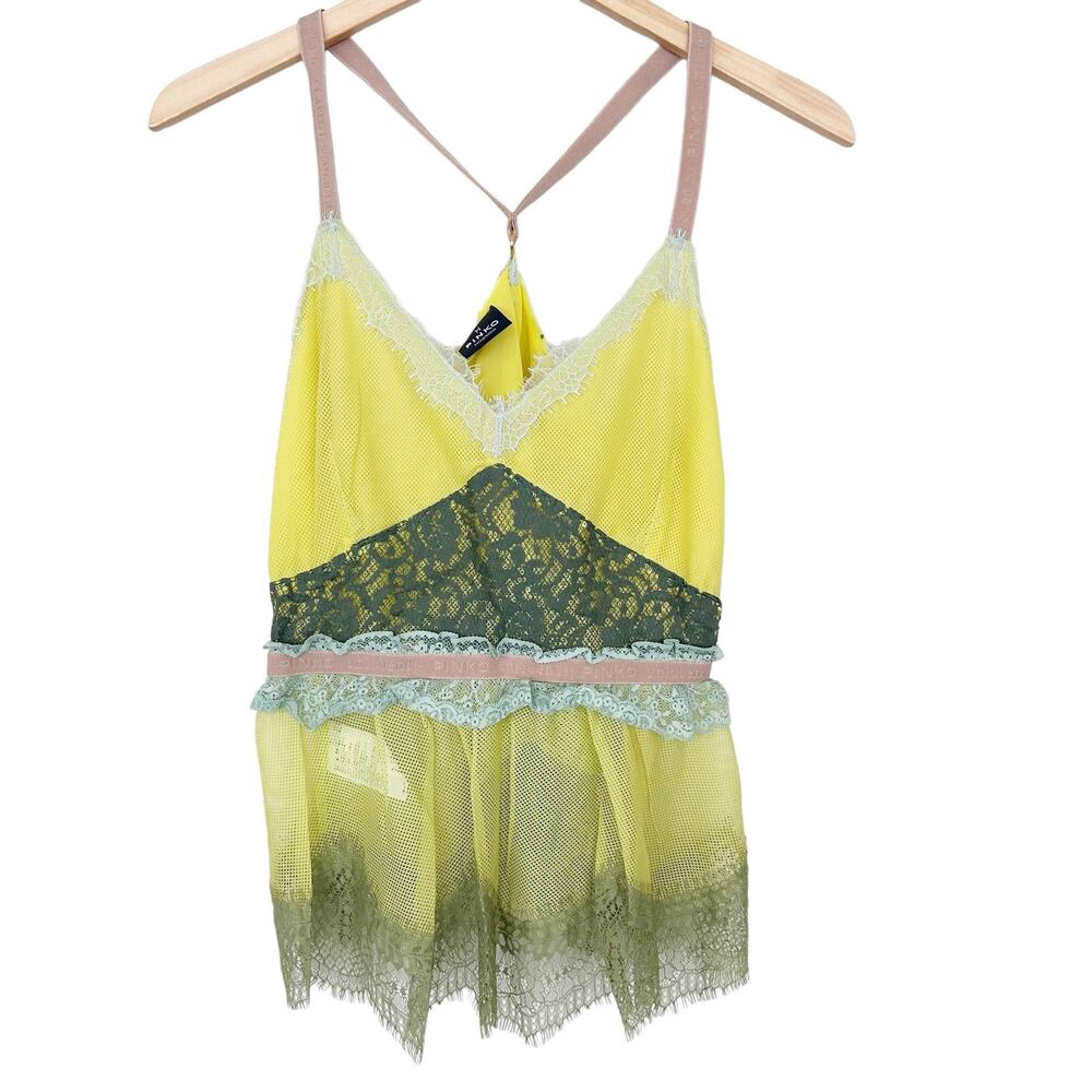 PINKO Uniqueness Yellow Lace Tank Top Sz M